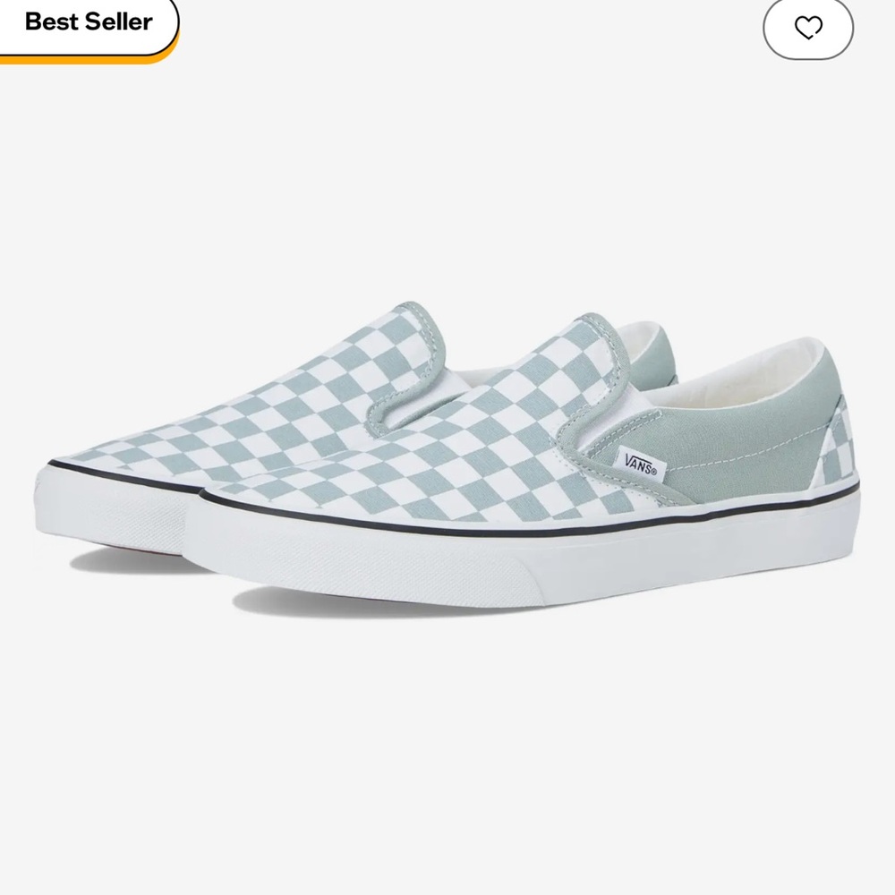 Brand New Vans Checkerboard Slip-On Sneakers - Light Blue and White